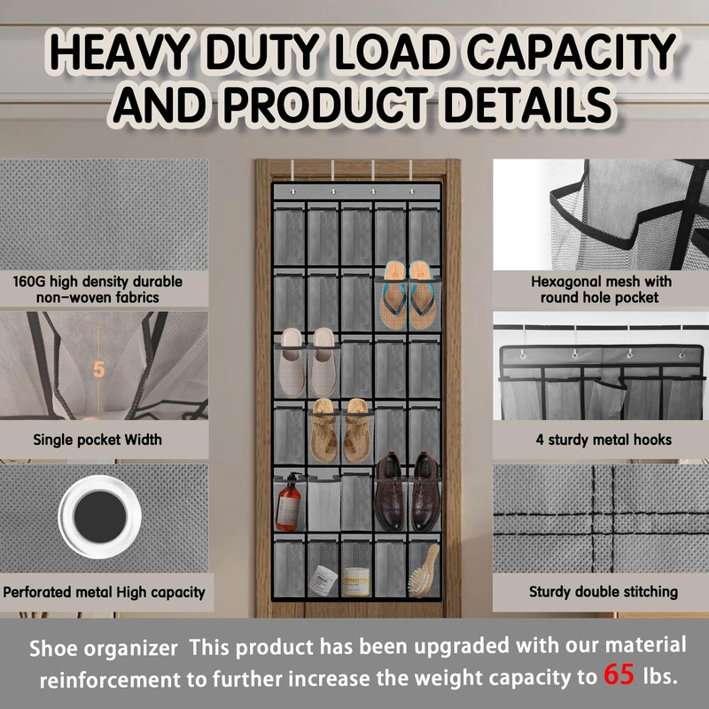 Kotkn Over the Door Shoe Organizer with 30 Breathable Mesh