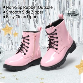 DREAM PAIRS Boys Girls Boots Side Zipper Kids Combat Ankle Booties,Size 4 Big Kid,PINK,KBO211