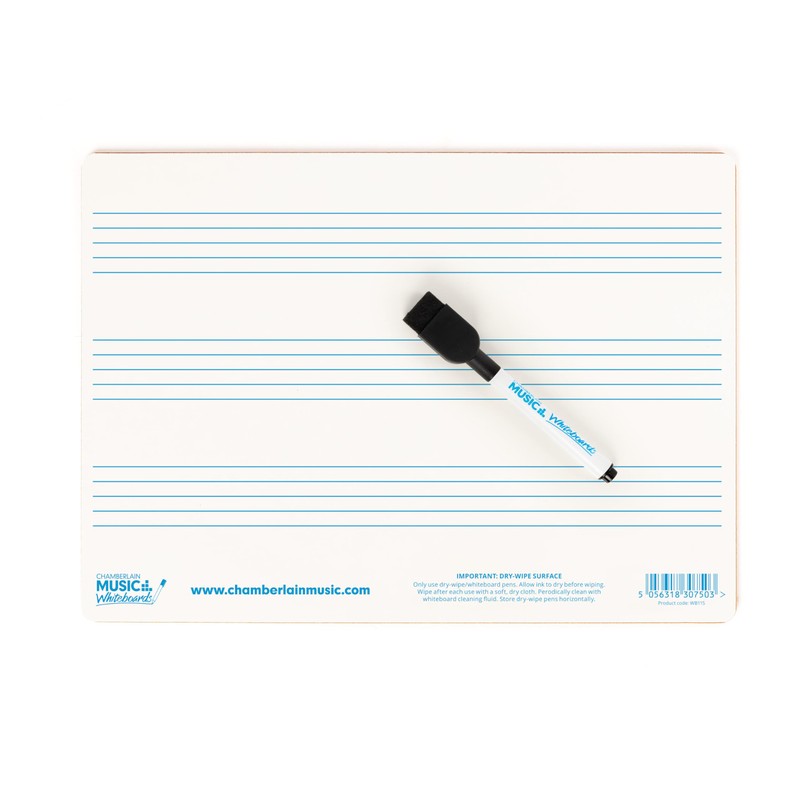 A4 Mini Dry-Wipe Music whiteboard with 3 pre-Printed Staves