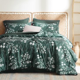 Bedsure King Size Comforter Set - 7 Pieces Floral Forest Green Soft Bedding Sets, King Bed in a Bag with Botanical Flowers Comforter, Sheets, Pillowcases & Shams