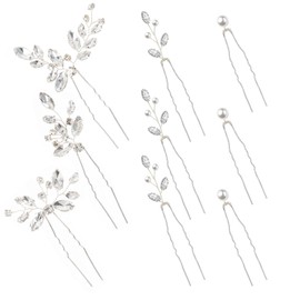 Yandino 9 Pieces Bride Wedding Hair Pins Bridal Hair Accessories Set Jewelry Bridesmaids Silver Hair Piece for Women and Girls