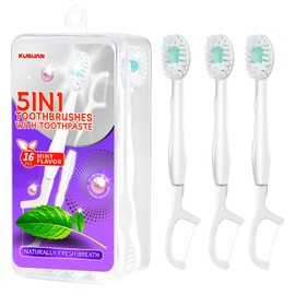 KUGUAN Mini Brushes-Disposable Toothbrushes with Toothpaste Travel Toothbrushes Portable for Work or Travel (Mint-5pack)