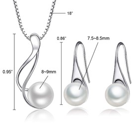 PUPILLEMON 925 Sterling Silver Pearl Necklace and Earring Set, Freshwater Cultured Pearl Necklace, AAA+ Quality Pearl Set, Sterling Silver Pearl Earrings Hypoallergenic Jewelry Set for Women