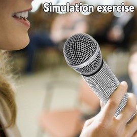 Fake Microphone Prop Plastic Play Microphone Glitter Silver Rhinestone Microphone Prop Microphone For Disco Stage Party