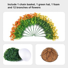 Lamsze Artificial Faux Hanging Plants Flowers Basket for Fall, Colorful Daisy Flowers Eucalyptus UV Resistant Look Real for Outdoor Outside Porch Decoration