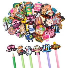 XHAOYEAHX 100Pcs Different Style Pencil Cap Decoration,Cute PVC Different Pencil Charms Cap Designs for teens,Cute Back To School Supplies Classroom Rewards and Prizes
