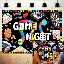 Game Night Backdrop for Photography - Gaming Theme with Dice, Chess & Cards, Boys/Adults Birthday Party Decor Banner, Casino Night Photo Booth Props & Gamer Party Suppliess 7X5FT