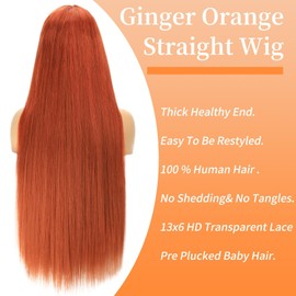 werkueen 26 Inch Ginger Orange 13x6 Lace Front Wig Human Hair