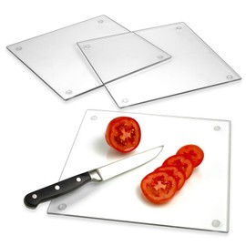 Tempered Glass Cutting Board – Long Lasting Clear Glass – Scratch Resistant, Heat Resistant, Shatter Resistant, Dishwasher Safe. (3 Square 10x10")