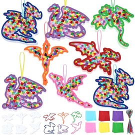 Juego de 24 atrapasoles de dragón, kit de manualidades para niños, con temática de dragón, efecto vidriera, adornos de Navidad, regalo para niños, niñas, hogar, escuela, aula, cumpleaños, fiesta