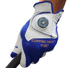 Copper Tech Men's Golf Gloves With Ball Marker (1 Pack) - Optimal Joint Support & Comfort With Copper Compression Feature - Breathable & Tacky - Crafted With Fine AAA Leather - color: WHITE/ROYAL BLUE, size: X-Large, Hand Orientation: [Right Hand] For Le