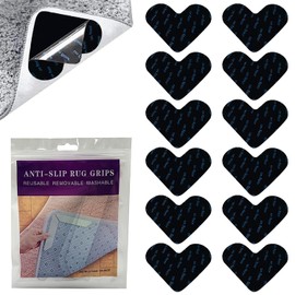 Kryzulax 12 Pcs Rug Grippers,Anti Slip Rug Underlay Stickers,Reusable Washable Carpet Grippers for Rugs,Non Slip Rug Pads for Wooden,Laminate,Tiled & Marble Floors,Black
