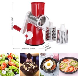 Rotary Cheese Grater with 3-in-1 Stainless Steel Blades,Slicer, nut Grinder, Vegetable Slicer,Multifunctional Manual Slicer,and Spiralizer for Cheese, Fruits, and Nuts,Comes with a Peeler and Brush