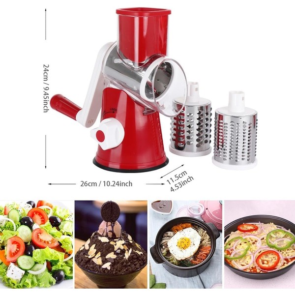 Rotary Cheese Grater with 3-in-1 Stainless Steel Blades,Slicer, nut Grinder,
