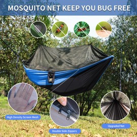 Camping Hammock with Net,Travel Portable Lightweight Hammocks with Tree Straps and Solid D-Shape Carabiners,Parachute Nylon Hammock for Outsides Backpacking Beach Backyard Patio Hiking
