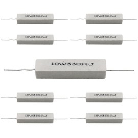 Cement Resistor,10 PCS 10w 330 ohm 5% Axial Lead Wire Resistor White Wound Fixed Ceramic Cement Resistors Wirewound Cement Power Resistors Flame Heat Moisture Resistance Precharge Horizontal Resistors