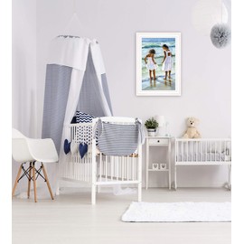 Trendy Decor4U Two Girls at The Beach Printed Wall Art, 11 inch x 15 inch, Blue