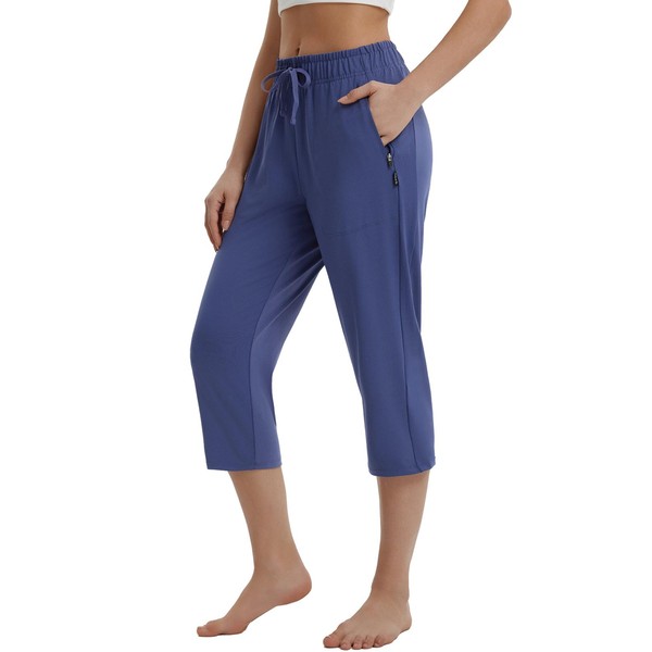 baleaf Womens Yoga Capri Pants with Zipper Pockets Summer Drawstring
