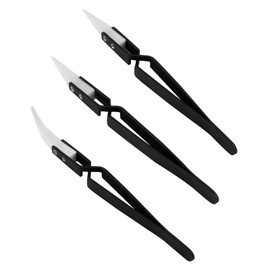 Cionyce 3 Pack Ceramic Tweezers Electronics Reverse Tweezers for Crafting Antimagnetic Tweezers Soldering Tweezers(Black）