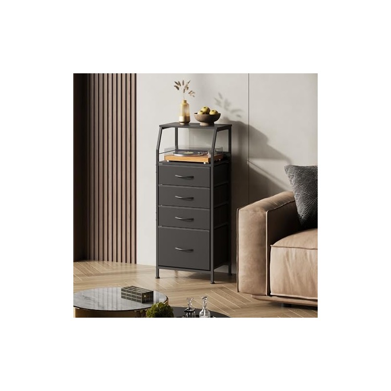 WLIVE Tall Nightstand with 4 Fabric Drawers & Open Shelf,