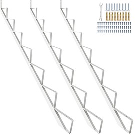 Steel Stair Stringer 7 Step, Metal Stair Stringers for Deck Height 57 inches, Steel Stair Step Riser for Outside Stairs White 3 Pack