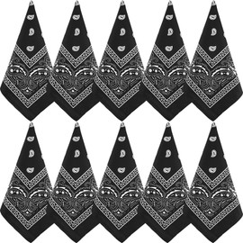 NACHLYNN 10pcs Paisley Bandanas Assorted Bandanas Cowboy Polyester Headbands Square Scarf Headwear (10, Black)