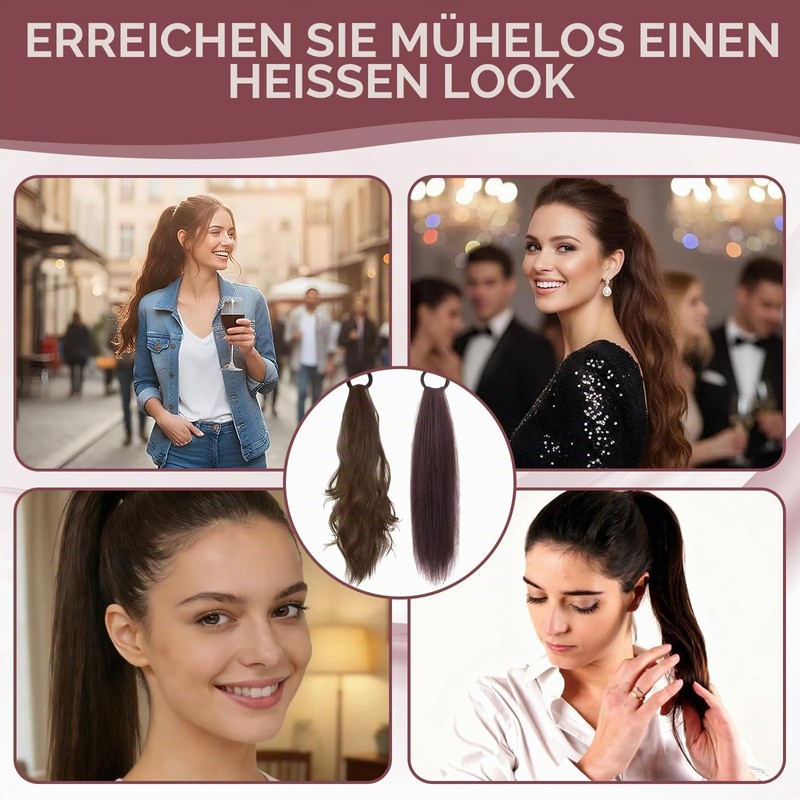 2 Pieces Hair Extensions Braid Dark Brown Ponytail Hairpiece Real
