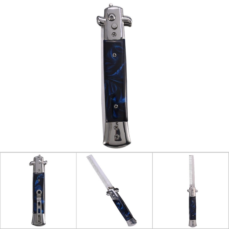 Switchblade Spring Folding Knife Push Button Pocket Comb Oil Hair