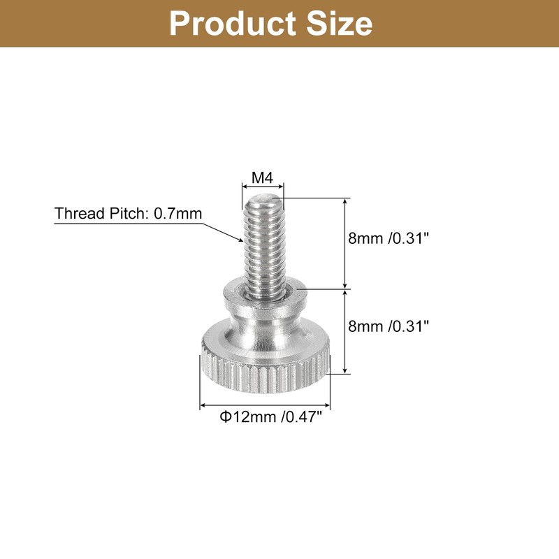 sourcing map M4x8mm Knurled Thumb Screws, 5pcs 304 Stainless Steel