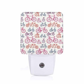 Jahiona LED Night Light Lamp with Smart Sensor Dusk to Dawn Sensor,Abstract Bicycles Multicolored Bikes Ornament Night Light Daylight White,0.5W Plug-into Wall for Adults,Bedroom,Hallway,Kitchen