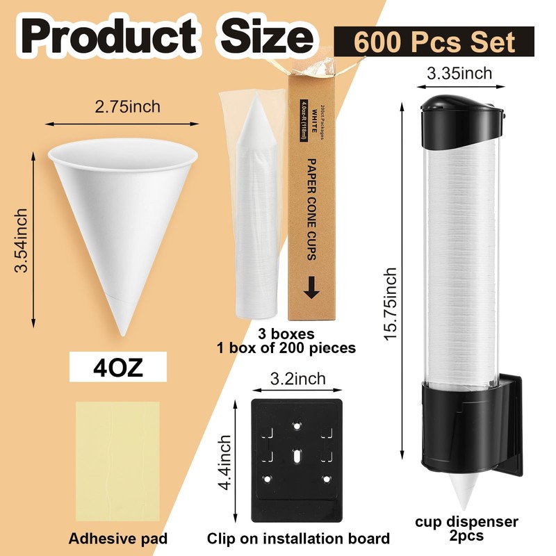 Roshtia 600 Pcs 4 oz Paper Cone Cups Thicken Disposable