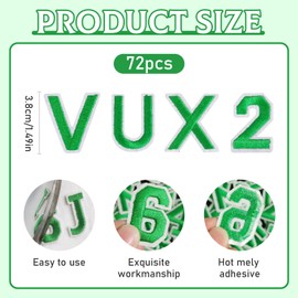 72 Pcs Iron on Letters for Fabric, Alphabet Embroidered Patch A-Z, Number Patch 0-9, Iron on Letters and Numbers for Clothes, Hat, Jeans(Green)