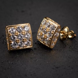 Tsv Jewelers Iced Pointer Yellow Gold Plated Men's Sterling Silver Square Stud Earrings