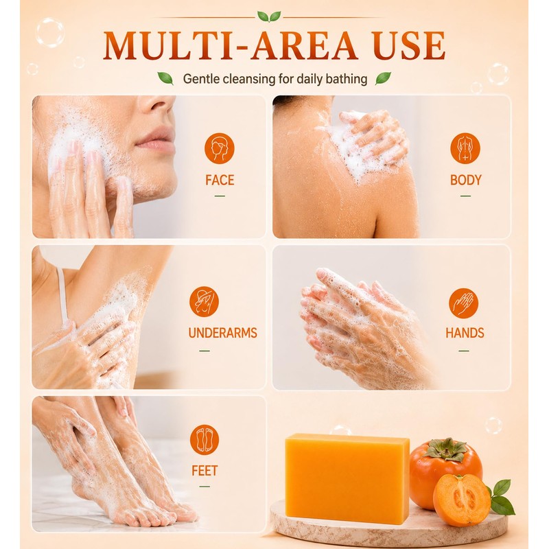 3 PCS Persimmons Soap for Body Odor, Natural Bar Soap