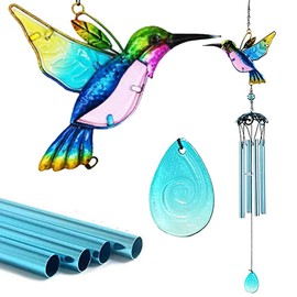 Hummingbird Wind Chimes, 4 Metal Tubes, Bird Wind Chimes, Garden Outdoor, Outdoor/Indoor Decoration, Yard Decorations, Memorial Wind Chimes for Mothers Garden Patio Backyard Home Decor (Blue Bird)