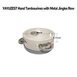 YAYUZEST Tambourine for Adults Hand Held Tambourine Drum, Wooden Tambourine Metal Jingles Percussion Single Row Hand Tambourines for Church KTV Party (4 Inch)