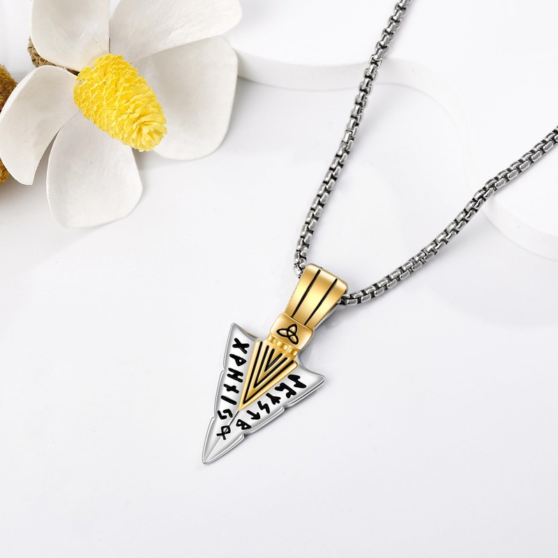 URONE Sterling Silver Arrowhead Rune Pendant Arrowhead Necklace Viking Jewelry