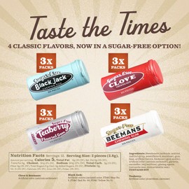 Gerrit's Sugar Free Gum Variety Pack of 12 Tubes - Beeman's, Black Jack, Clove, and Teaberry - Vintage Sugar Free Chewing Gum Bulk Pack - 240 Pieces