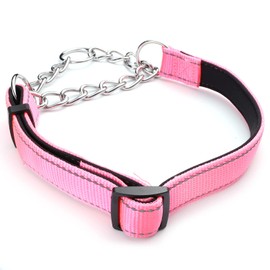 PUROAYET Martingale Dog Collar Wide 2.5CM(0.98inch) Reflective Nylon with Stainless Steel Chain Dog Collar Comfortable Soft M-(doginchs neck15-19inches)