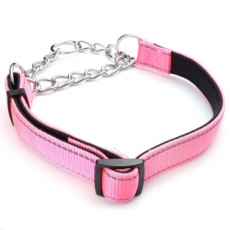 PUROAYET Martingale Dog Collar Wide 2.5CM(0.98inch) Reflective Nylon with Stainless