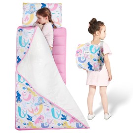 Safotad Toddler Nap Mat with Removable Pillow and Plush Blanket - 54" x 33"for Kids Ages 3-6 Years- Soft Kids Sleeping Bag for Toddlers - Roll Up Design Great for Preschool, Daycare, Pink