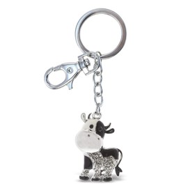 Aqua79 Sparkling Cow Keychain - Silver 3D Rhinestone Cow Keychain Charms For Women and Men, Crystal Bling Keychain Ring Holder with Clasp, Cute Cow Key Chain for Car Keys, Backpacks, Purse - 1.6 Inch