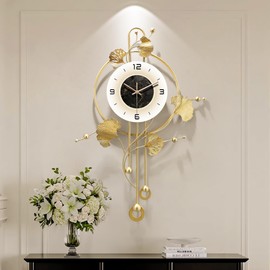 FIXNEO Wall Clock, Large Gold Wall Clock for Living Room Decor，Unique Office Clocks Battery Operated，Oversized Modern Wall Art for Bedroom,Farmhouse,Office Wall Decor 17.7 X 28.3 Inches