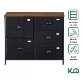 Kingshouse Comoda Cajonera De 5 Cajones Tela Estructura Acero Madera