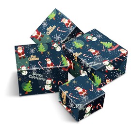 4 x Large Sheets Wrapping Paper 70x50cm Happy Birthday | Merry Christmas Pattern Santa Snowman Candy Cane Snowflakes Thick Gift Wrap Fully Recyclable and Eco Friendly #170290