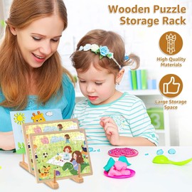 ARTSIM Wooden Puzzle Storage Rack 2PCS Jigsaw Puzzle Holder Rack for Puzzle Easel Board Easy to Install Wood Display Stand 11.10 inch Organizer Shelf for Adults Craft C Collection Lovers C-2, C-thick