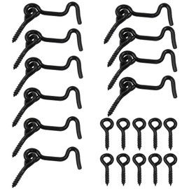 Unlorspy 10Pcs Black Cabin Hook and Eye Latch Lock Swivel Window Gate Door Hook with Mounting Screws (43mm/1.7 inch)
