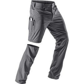 CQR Men's Convertible Cargo Tactical Pants, Water Resistant Outdoor Hiking Pants, Zip Off Lightweight Stretch Work Pants, Rocky Jet Grey, 36W x 34L