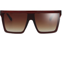 The Fresh Flat Top Square One Piece Sunglasses Sunnies Shades Goggle Siamese Lens (735804 Crystal Brown, Brown Gradient)