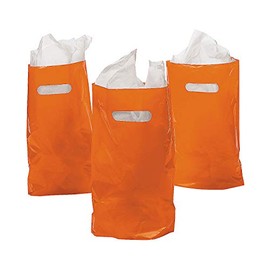 Fun Express - Orange Plastic Bags (50pc) - Party Supplies - Bags - Plastic Bags - 50 Pieces